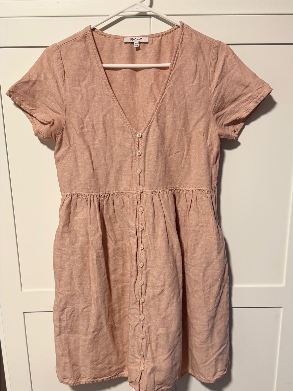 Madewell Linen Blend Pink Button-Front Mini Dress